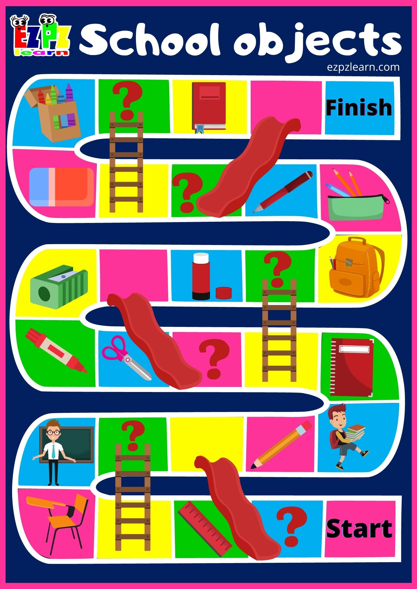 Classroom Objects Slides and Ladders Game